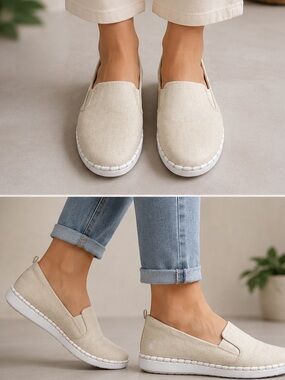 Cloudsteppers by Clarks Gold Beige Canvas Slip-On Moccasins 11M